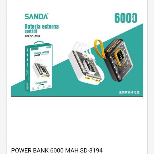 Batería portátil(power bank) 6000 mAh. Sanda 3194