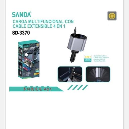 Cargador para coche multifuncional con cable extensible Sanda 3370