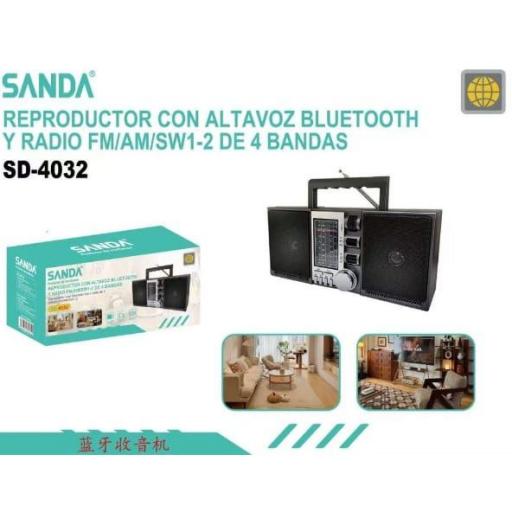 Reproductor bluetooth con altavoz y radio Sanda 4032