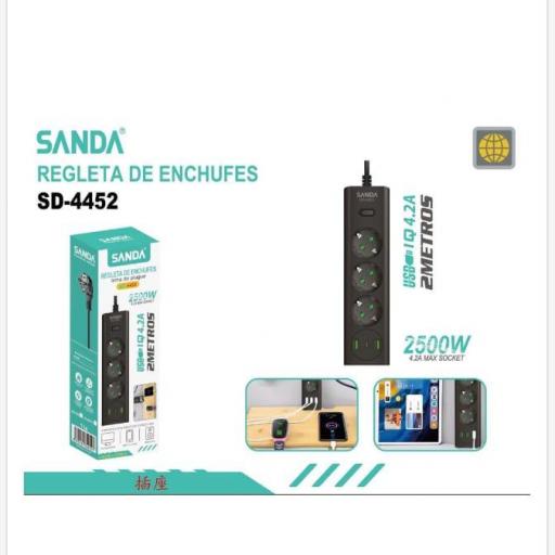 Regleta de enchufes y USB Sanda 4452