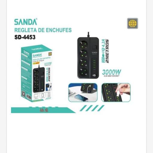 Regleta de enchufes y USB Sanda 4453