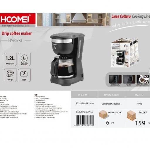 Cafetera eléctrica por goteo Hoomei 5772.Cap. 10 tazas aproximadamente.