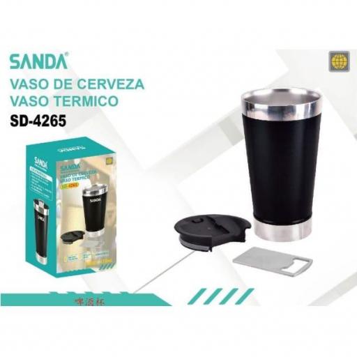 Vaso térmico ideal para mantener cerveza fría + Abridor de botellas. Sanda 4265