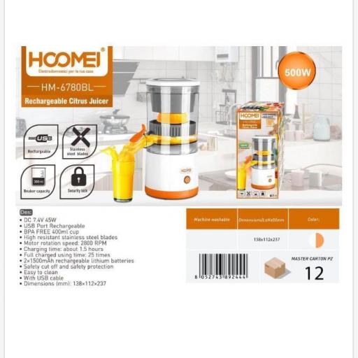 Exprimidor portátil recargable Hoomei 6780BL [0]