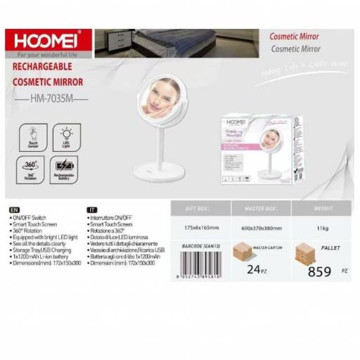 Espejo led recargable por USB Hoomei 7035M