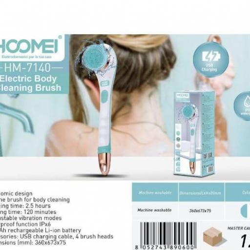 Cepillo electrónico de limpieza corporal recargable para ducha Hoomei 7140