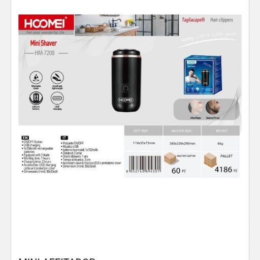 Mini afeitadora portátil recargable Hoomei 7208