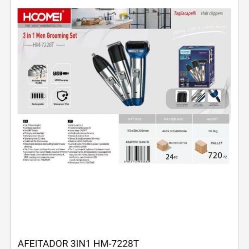 Afeitadora portátil recargable 3 en 1 Hoomei 7228T