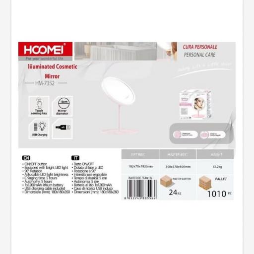 Espejo led recargable por USB Hoomei 7352