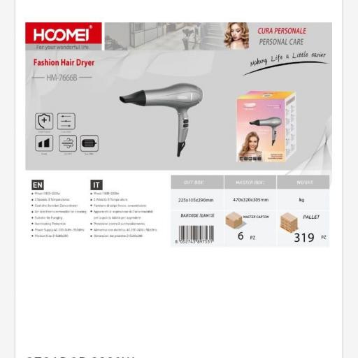 Secador de pelo de 2220 W Hoomei 7666B