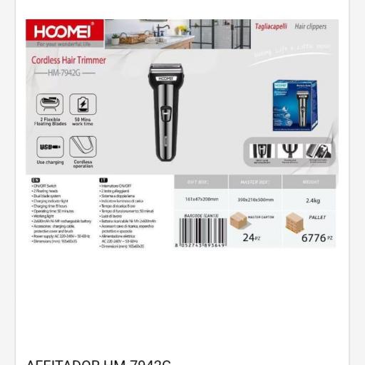 Afeitadora portátil recargable Hoomei 7942G