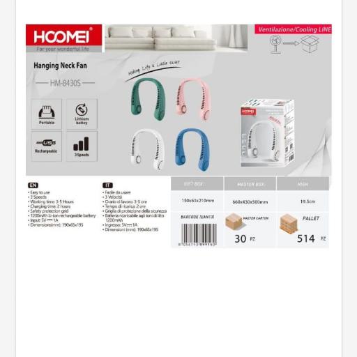 Ventilador de cuello recargable.Hoomei 8430.Precio unidad 