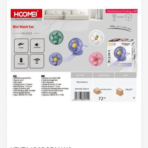 Mini ventilador de pulsera Hoomei 8484.Precio unidad 