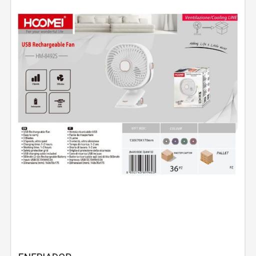 Mini ventilador recargable de pinza Hoomei 8492 
