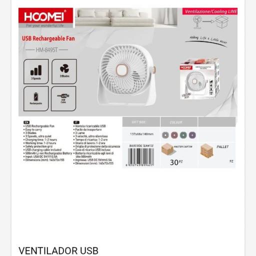 Mini ventilador portátil recargable Hoomei 8495T 