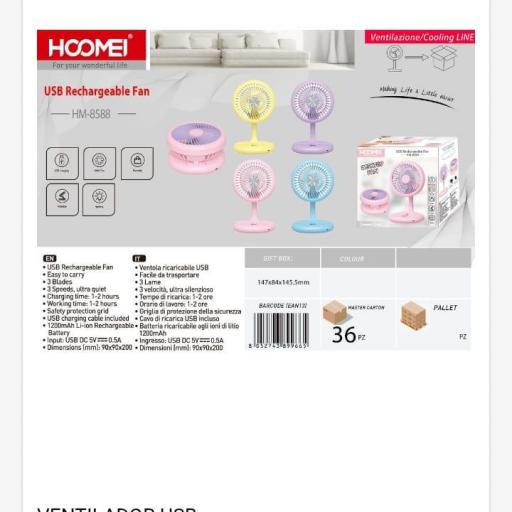 Mini ventilador portátil recargable Hommei 8588.Precio unidad 