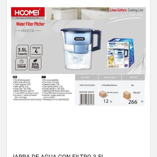 Jarra de agua con filtro de 3.5 litros Hoomei 6575B