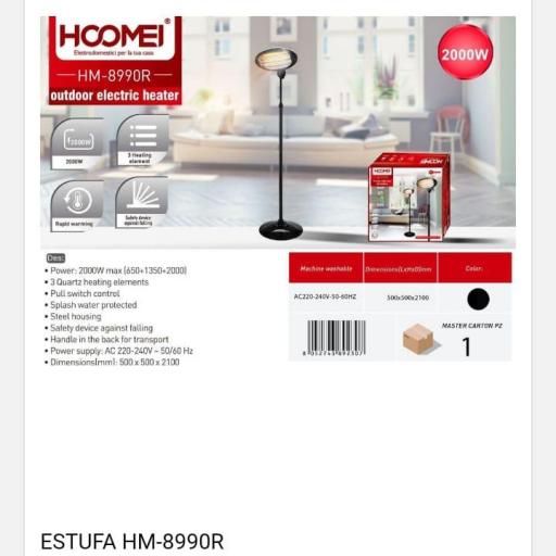 Estufa vertical para exterior de 2000 W Hoomei 8990