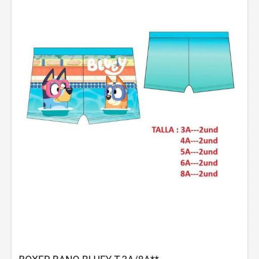 Boxer baño infantil "Bluey".Precio unidad 