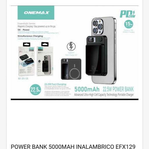 Power bank inalámbrica/magnética de 5.000 mAh onemax EFX129