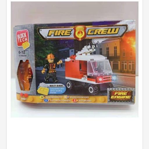 Linky Coche de juguete de bomberos + figura para construir por bloques 