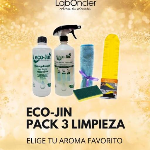 Pack 3 limpieza eco-Jin : difusor + plumero + bayeta microfibra + estropajo con esponja (aroma a elegir)
