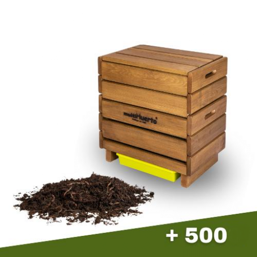 Vermicompostador de madera Frutero completo + 500 lombrices