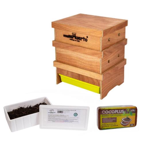 Pack Vermicompostador lombriHogar 2 + lombrices + fibra de coco