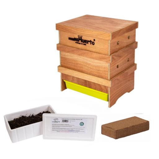 Pack Vermicompostador lombriHogar 2 + lombrices + fibra de coco