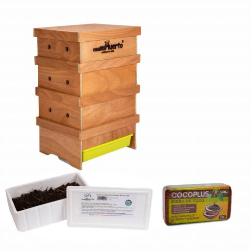 Pack Vermicompostador lombriHogar + lombrices + fibra de coco
