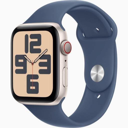 Apple Watch SE 3rd V2/ GPS/ Cellular/ 44mm/ Caja de Aluminio/ Correa Deportiva Azul Denim M/L