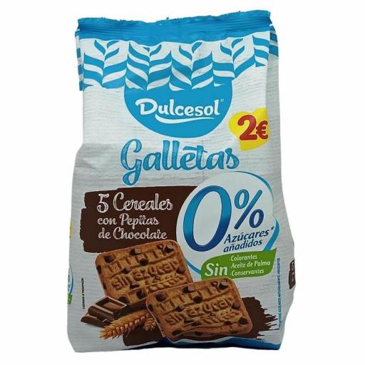 Galleta 5 Cereales con Pepitas Chocolate Dulcesol 0% Azucar. 240grs 6U [0]