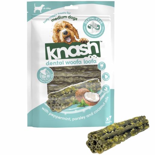 Knash Woofa Loofa Stick Dental Con Menta, perejil y aceite de coco Bolsa 7 unidades