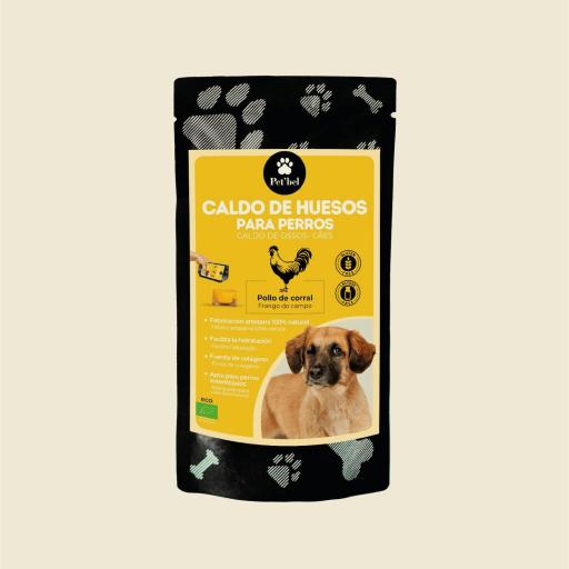 Caldo de huesos de pollo de corral ecológico para perro