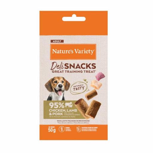 Nature’s Variety Bocaditos Deli Snacks Adult Pollo, Cordero y Cerdo para perros [0]