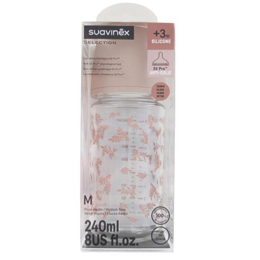 SUAVINEX SEL BIB VIDRIO 240ML TET.FIS.SIL M POETRY