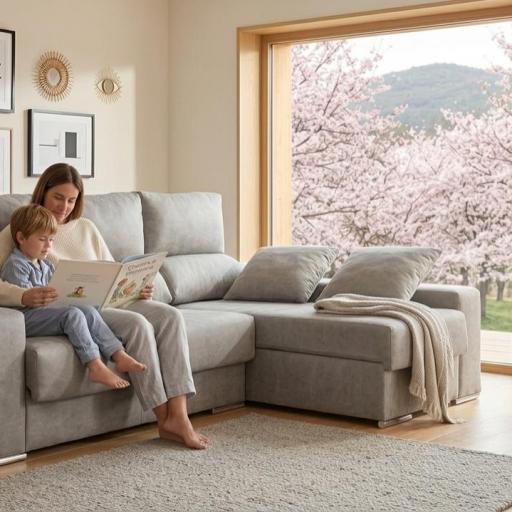 Sofá Chaise Longue Familiar con Asientos Deslizantes y Puffs – Modelo Nube Zen