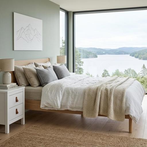 Mesita de Noche Blanca Minimalista con Tiradores de Cuero Marrón – Estilo Nórdico Dormiky