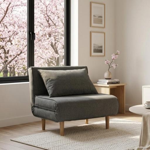 Sofa Cama Individual Nórdico Oslo – Sillón Convertible de 1 Plaza en Tela Gris [0]