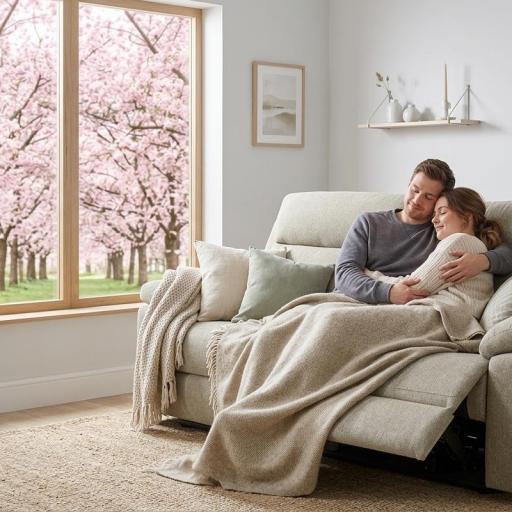 Sofá Reclinable de 3 Plazas con Mecanismo Eléctrico - Diseño Moderno Beige Tejido