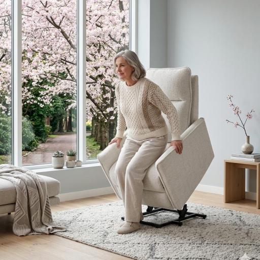 Butaca Relax Power Lift con Sistema Levanta Personas | Sillón Eléctrico de Confort Nórdico y Tapizado Bouclé Premuim [1]