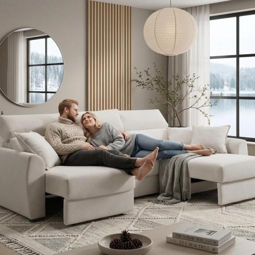 Sofá Chaise Longue Nórdico Convertible con Reposapiés Extensibles - Modelo "Scandi-Comfort [0]