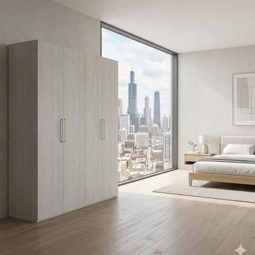 Armario 4 puertas abatibles acabado roble natural estilo nórdico