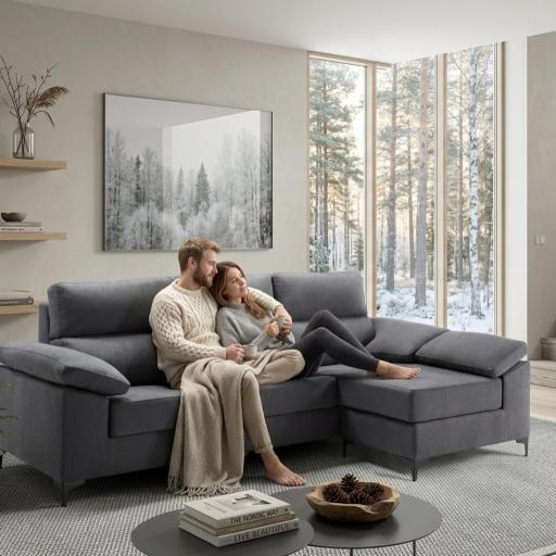 Sofá Chaise Longue Modular Oslo – Gris Marengo, Patas Negras y Diseño