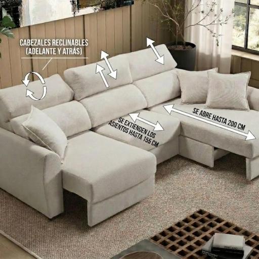 Sofá Chaise Longue Nórdico Convertible con Reposapiés Extensibles - Modelo "Scandi-Comfort [1]