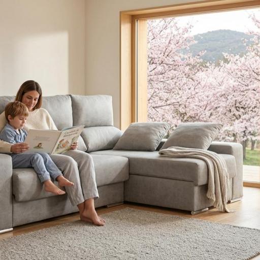 Sofá Chaise Longue Familiar con Asientos Deslizantes y Puffs – Modelo Nube Zen [1]