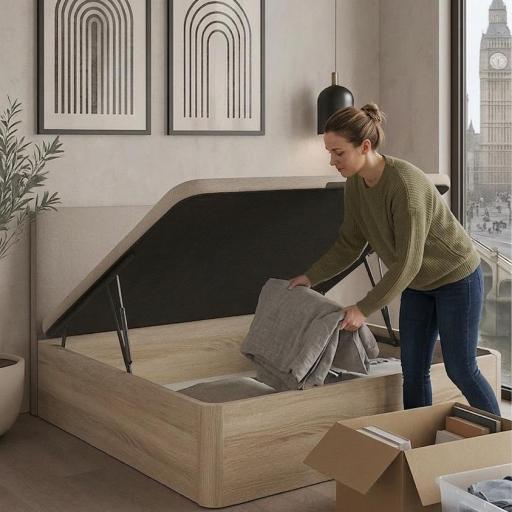 Canapé Abatible de Madera de Roble Claro con Almacenamiento Integrado – Diseño Moderno y Nórdico