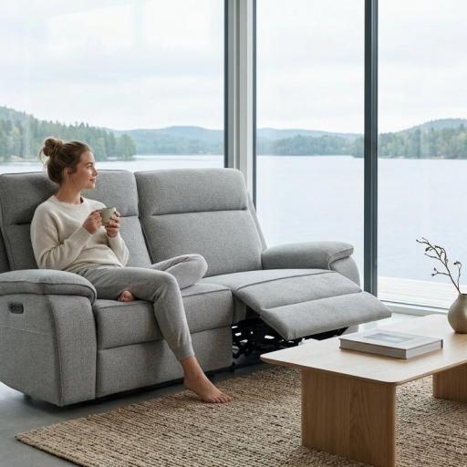 Sofá Reclinable de 2 Plazas con Mecanismo Eléctrico - Diseño Moderno Gris Tejido [0]