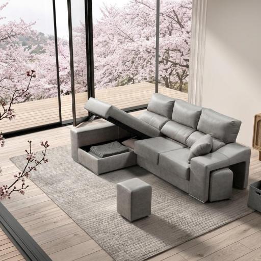 Sofá Chaise Longue Familiar con Asientos Deslizantes y Puffs – Modelo Nube Zen [2]