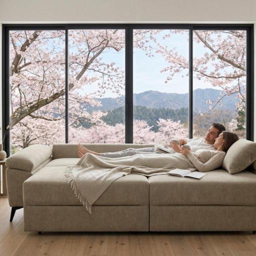 Sofá Cama de 3 Plazas con Asientos Relax – Confort Minimalista en Tela Beige [1]